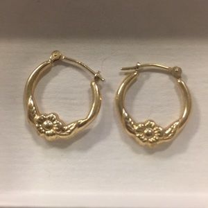Small 14k Gold Hoops With Flower Accent